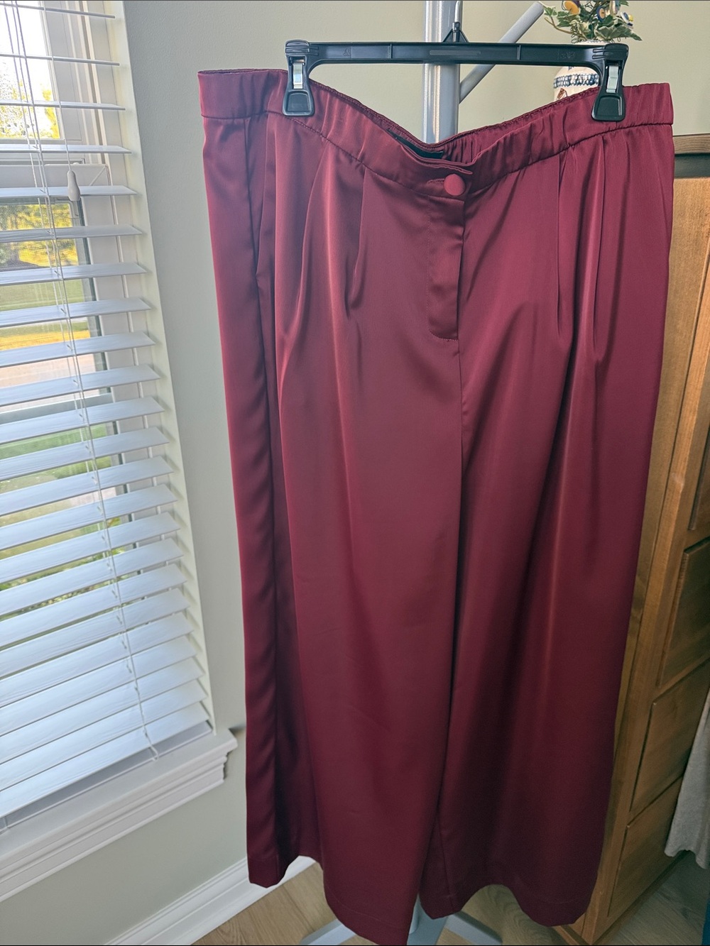 11 Honore Burgundy Satin Wide Leg Pants